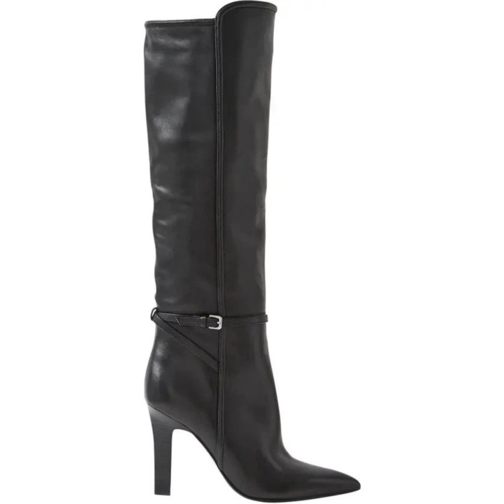 New Reiss Caitlin Knee High Leather Boots Black 42 11